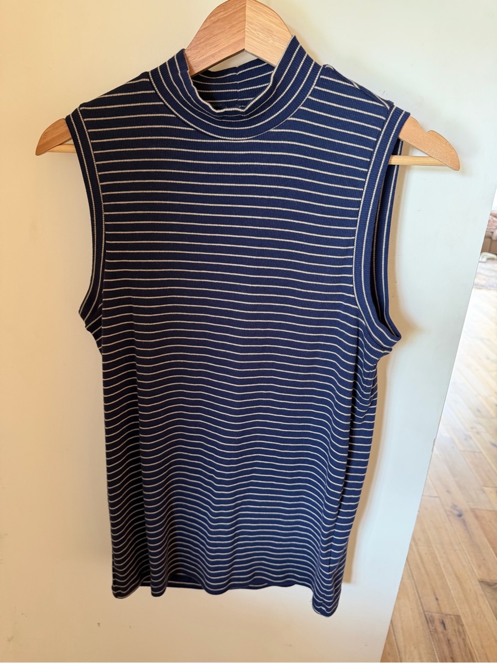 GAP Sleeveless Navy Stripe Mock Neck Top